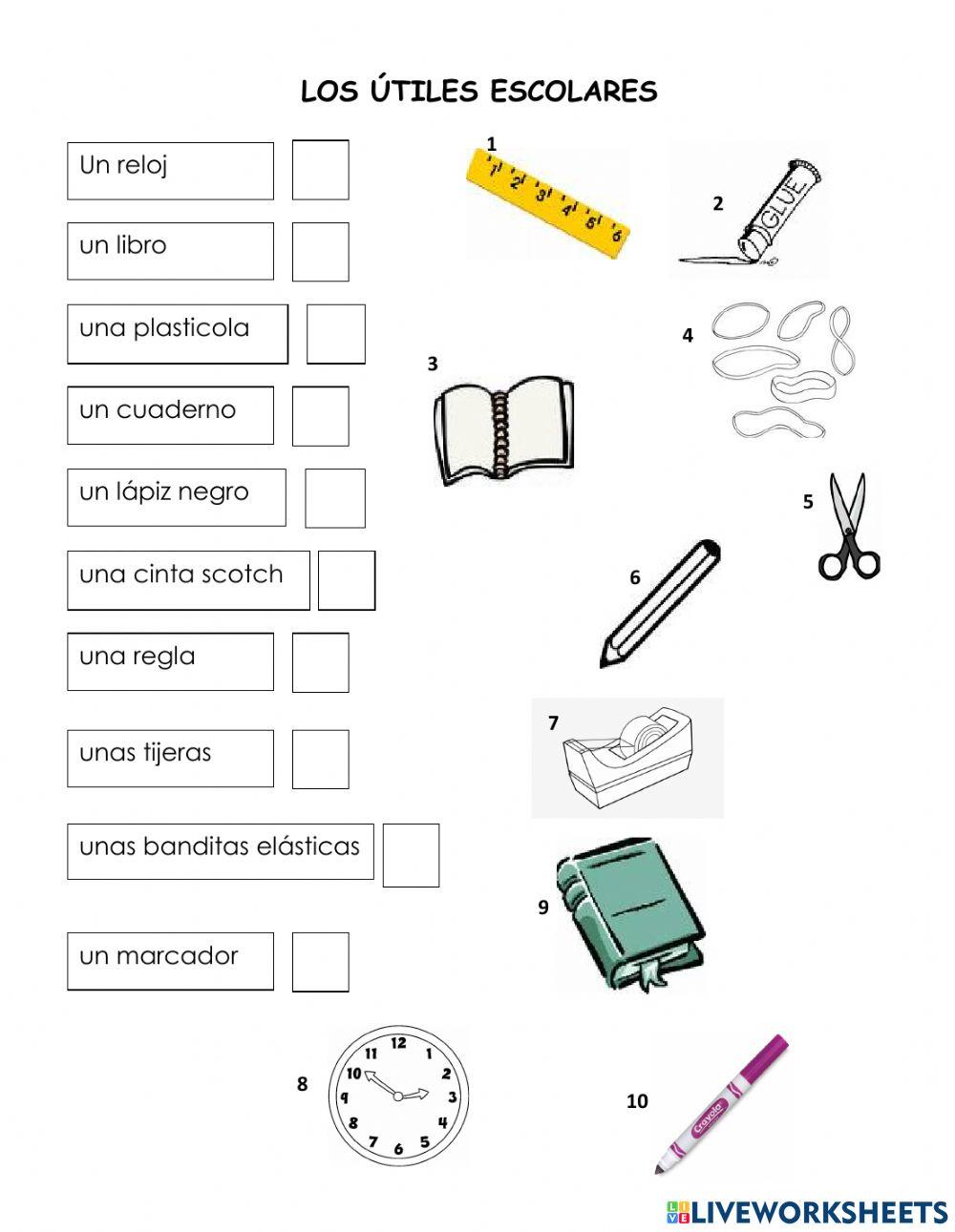 Los utiles escolares - Escribe el numero