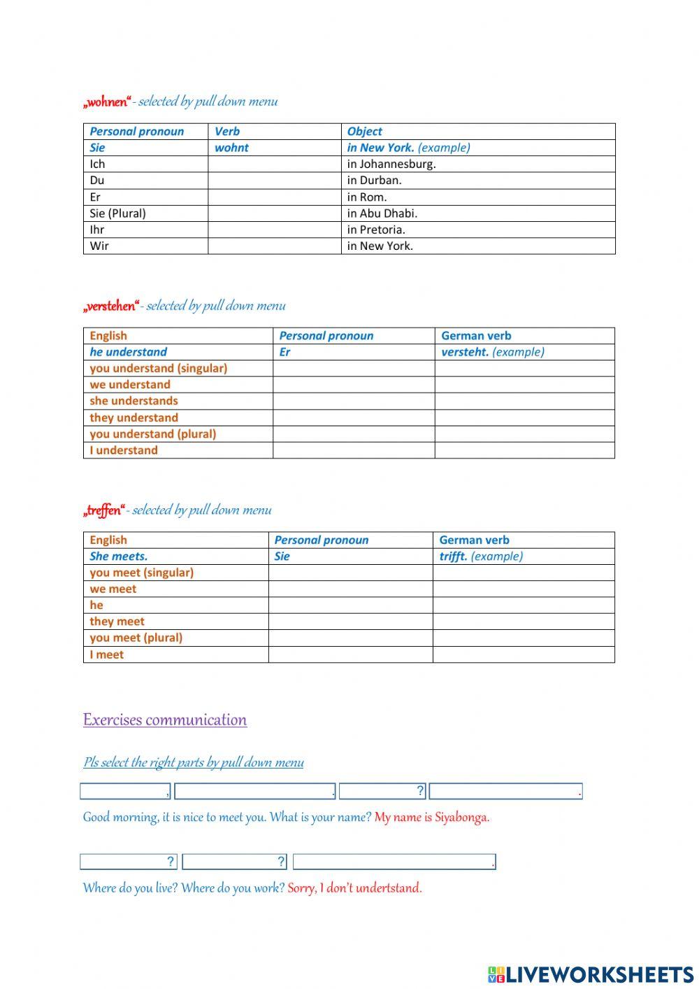 Greetings intruduction verbs