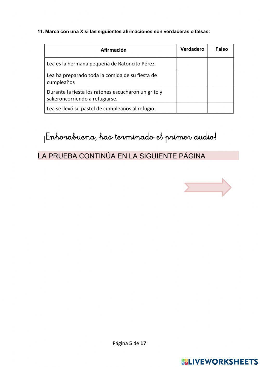 Comprensión oral. Prueba 2017