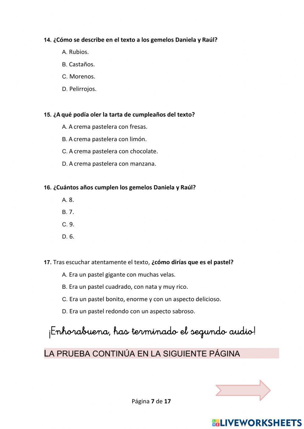 Comprensión oral. Prueba 2017