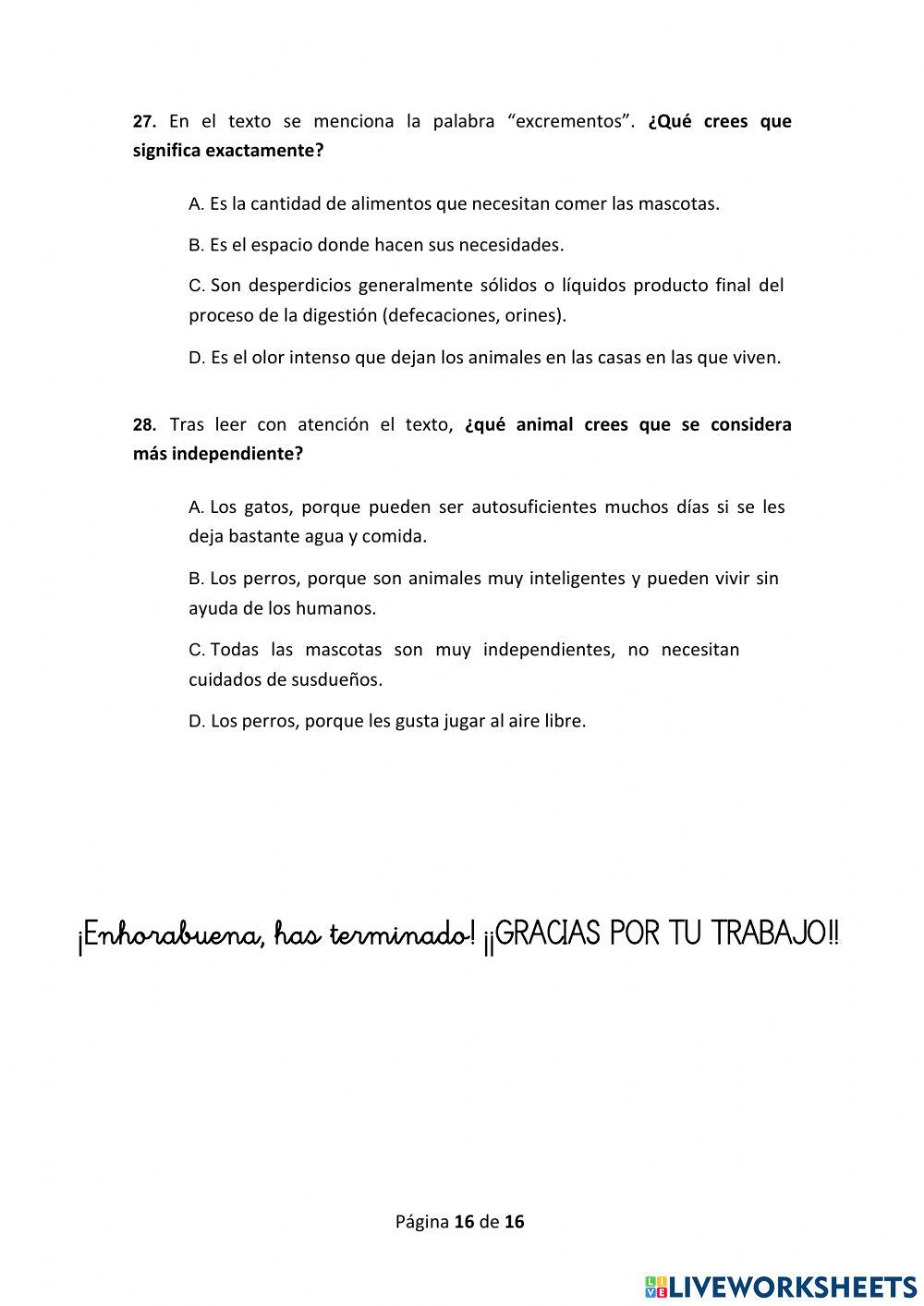 Comprensión escrita. Prueba 2017