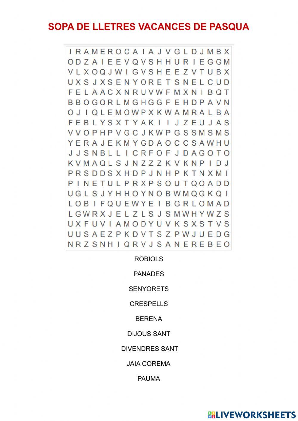 Sopa de lletres Pasqua