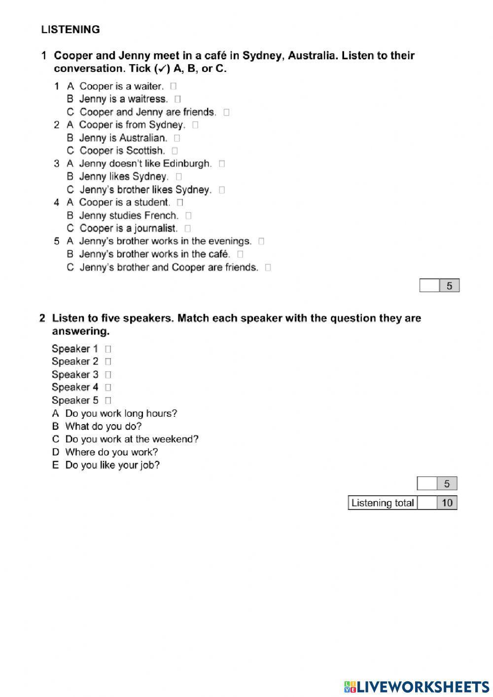 Unit 3 exam English File. Elementary