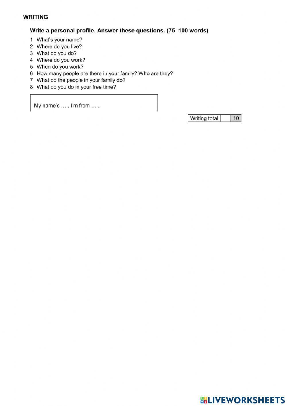 Unit 3 exam English File. Elementary