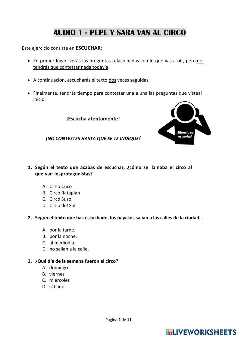 Comprensión oral. Prueba 2018