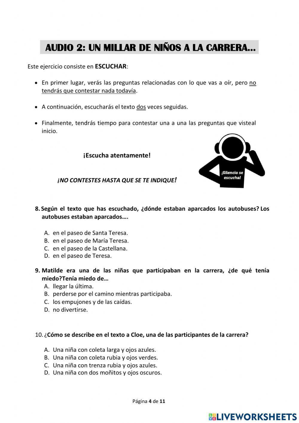 Comprensión oral. Prueba 2018