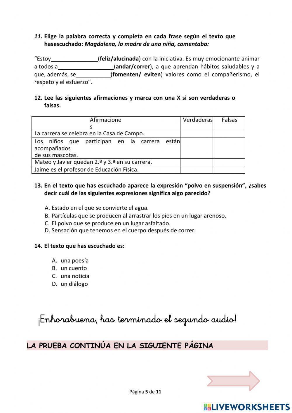 Comprensión oral. Prueba 2018