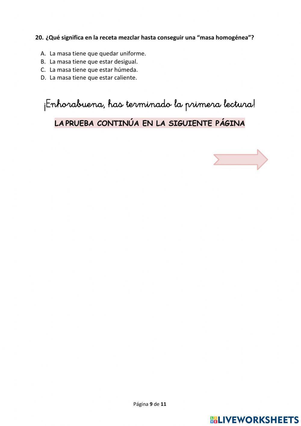 Comprensión escrita. Prueba 2018