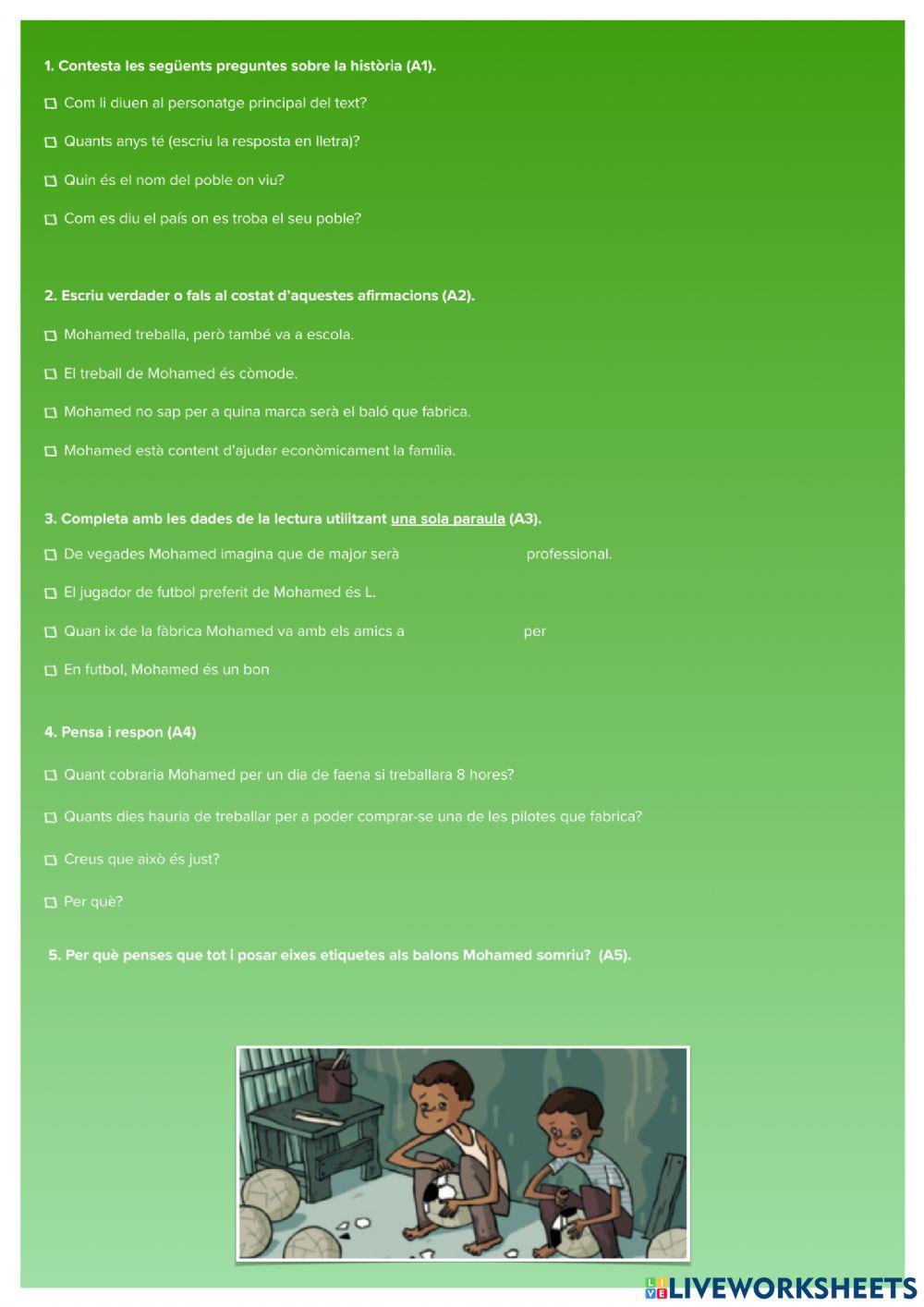 Comprensió lectora. Història d'un baló