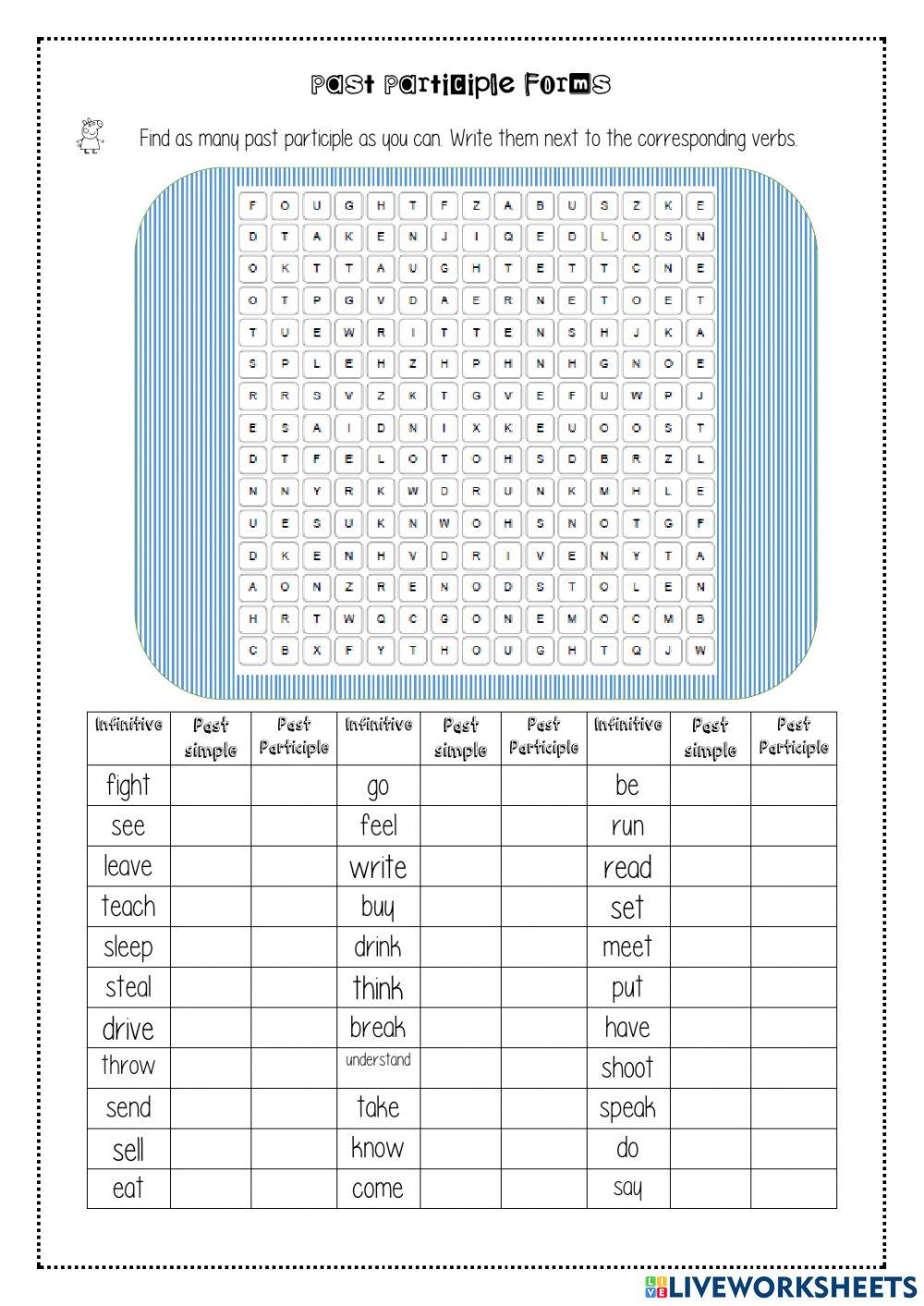 Past Participle Wordsearch