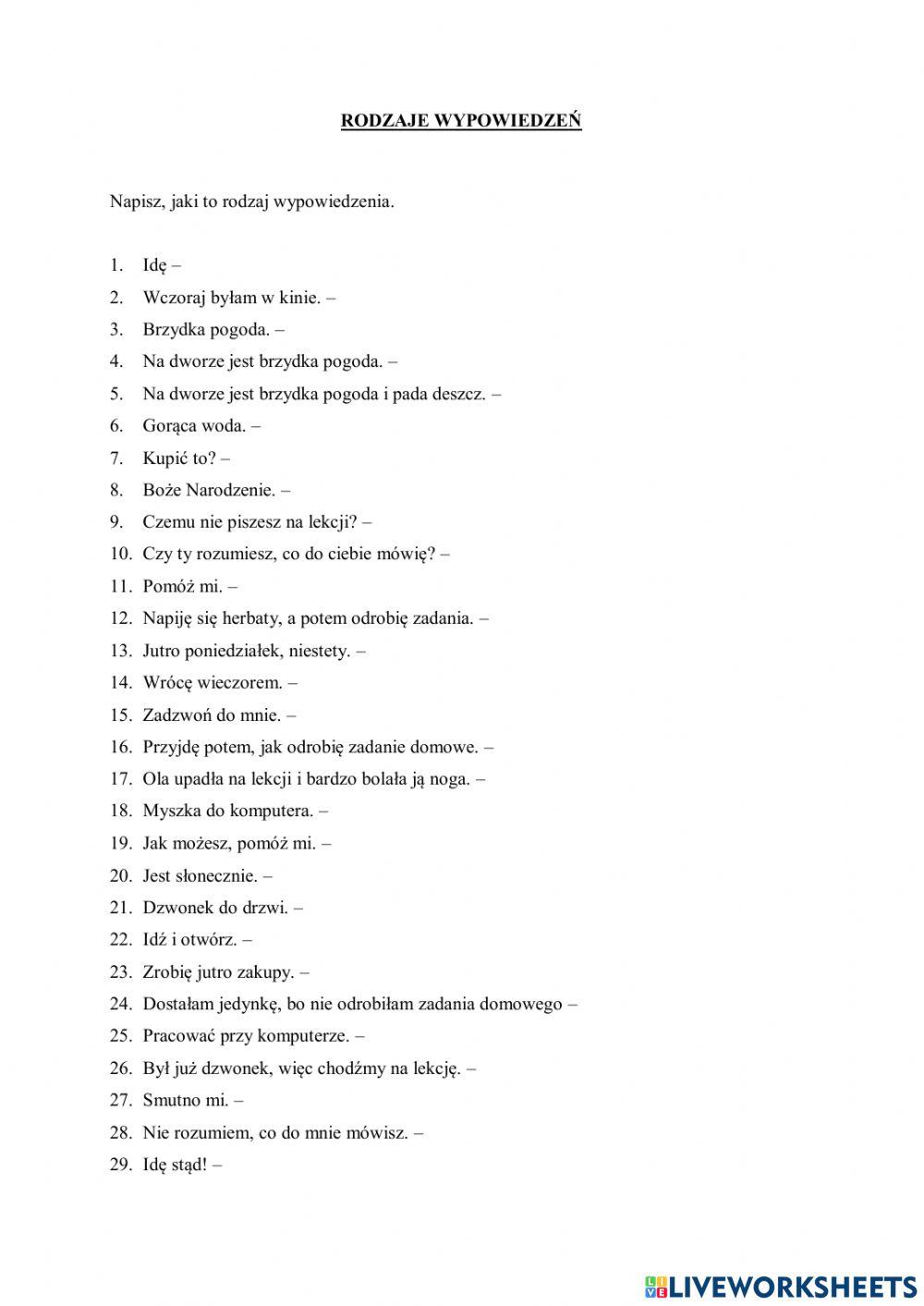 Rodzaje wypowiedzeń
