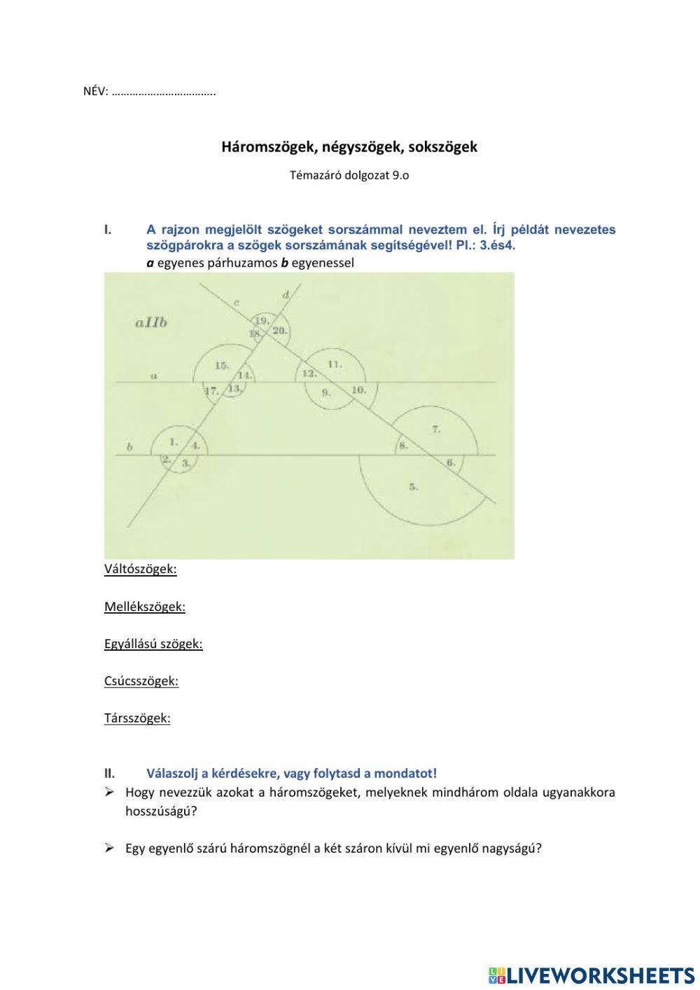 Háromszögek, négyszögek, sokszögek