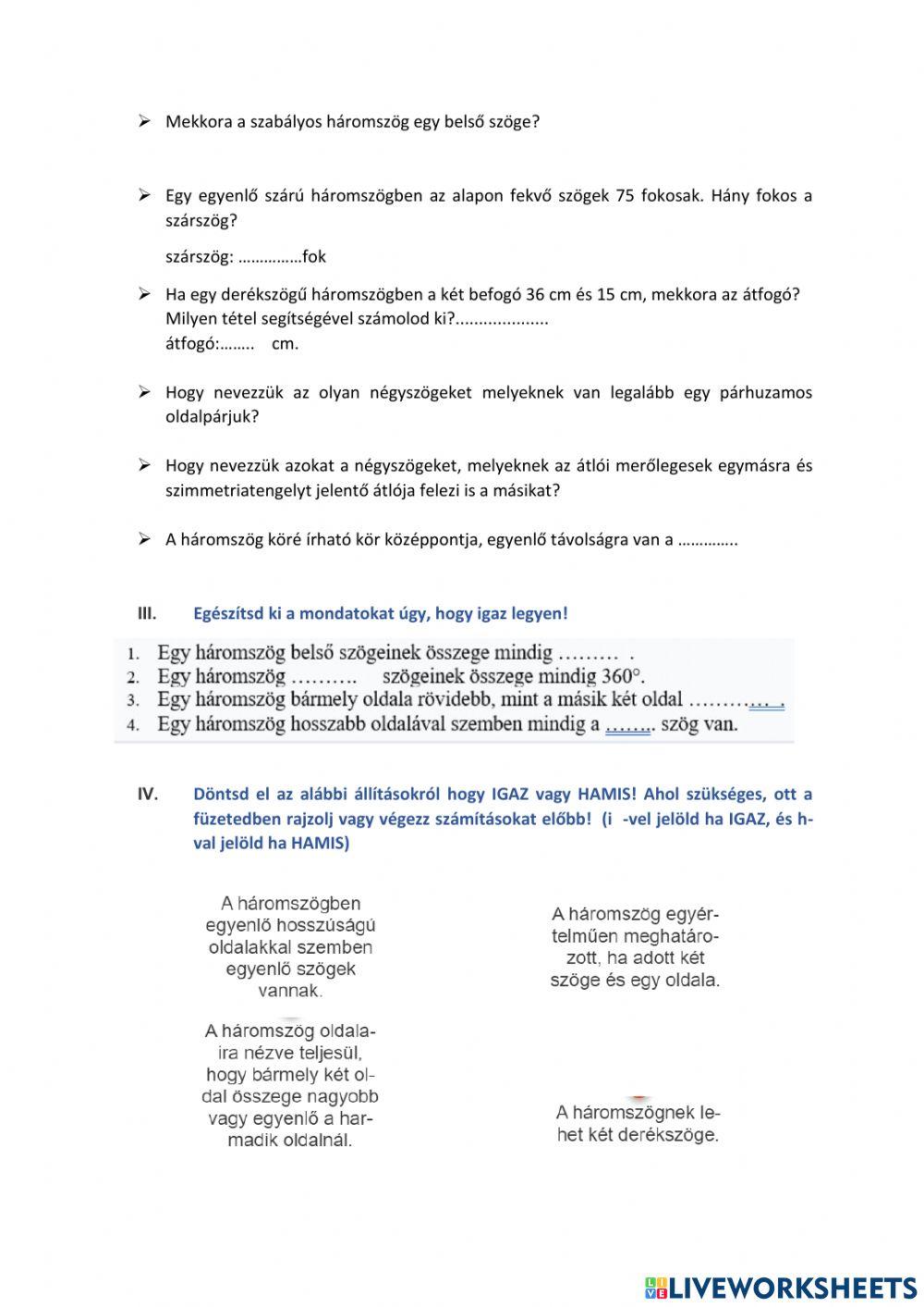 Háromszögek, négyszögek, sokszögek