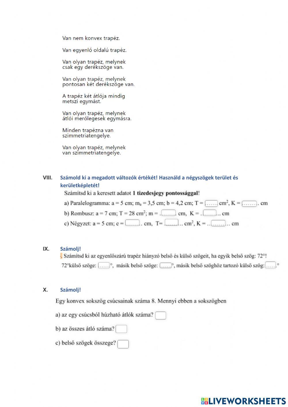 Háromszögek, négyszögek, sokszögek