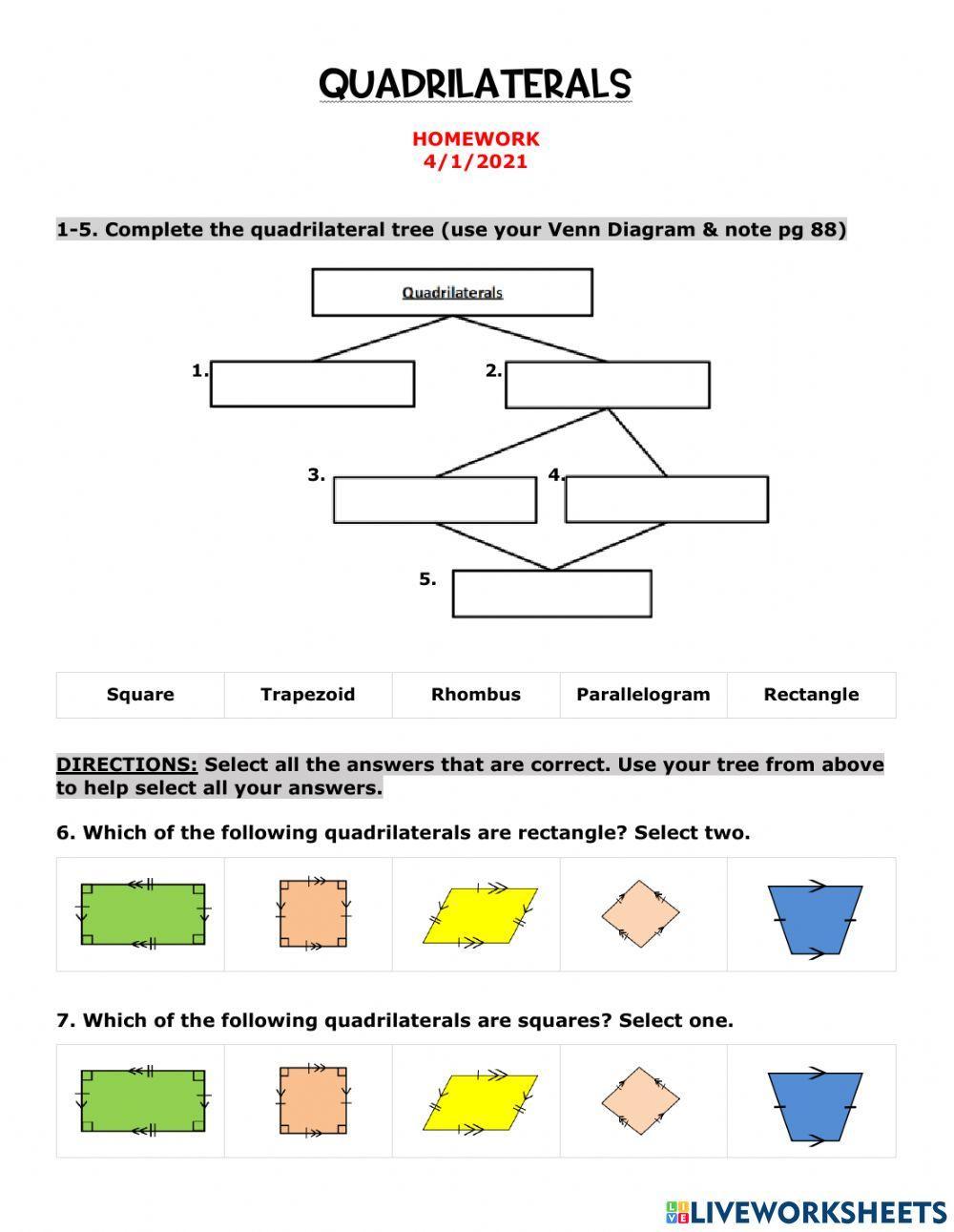 Quadrilaterals Homework -4
