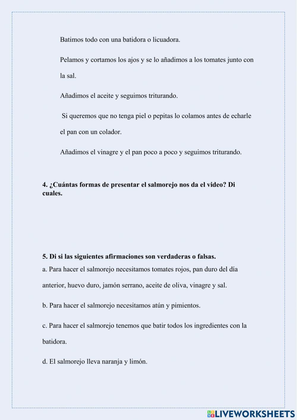 Comprensión auditiva: La receta del salmorejo Comprensión auditiva: La receta del salmorejo