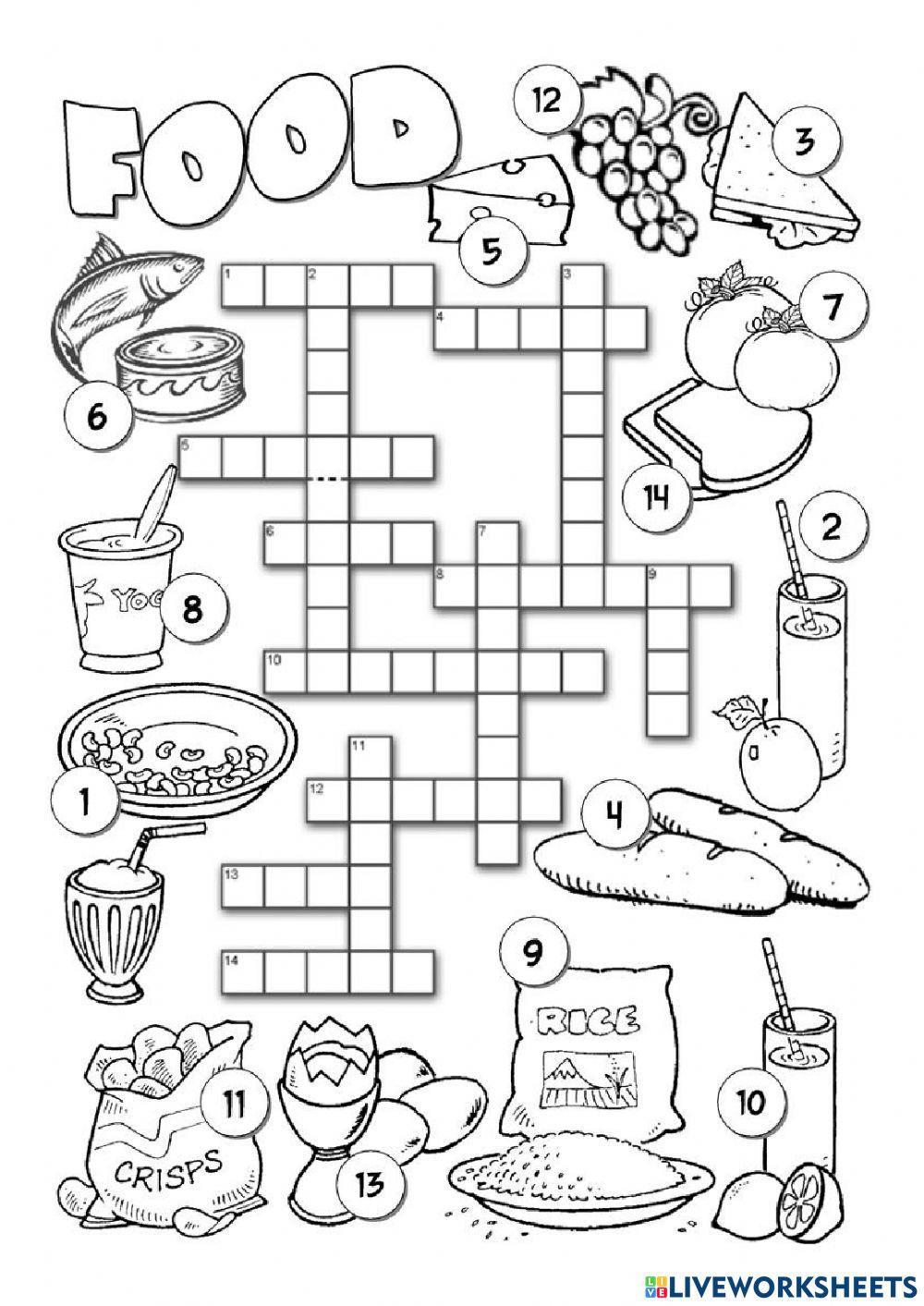 Food crosswords interactive worksheet Live Worksheets