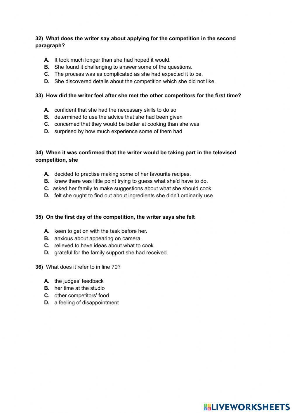 Mock exam 2 - reading (first for schools trainer 2)