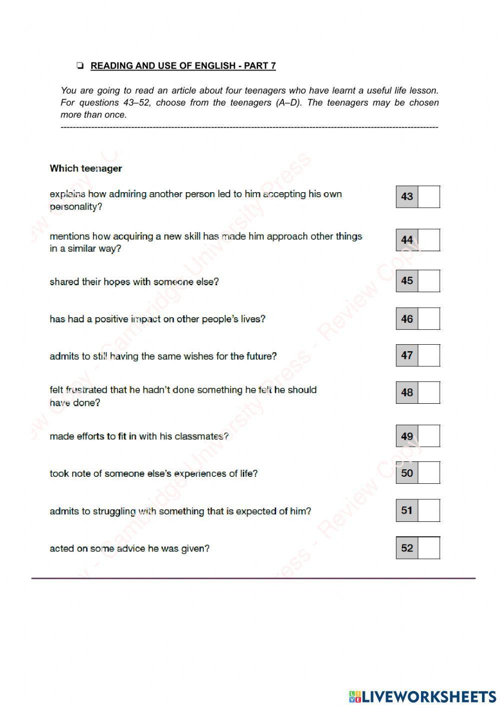 Mock exam 2 - reading (first for schools trainer 2)