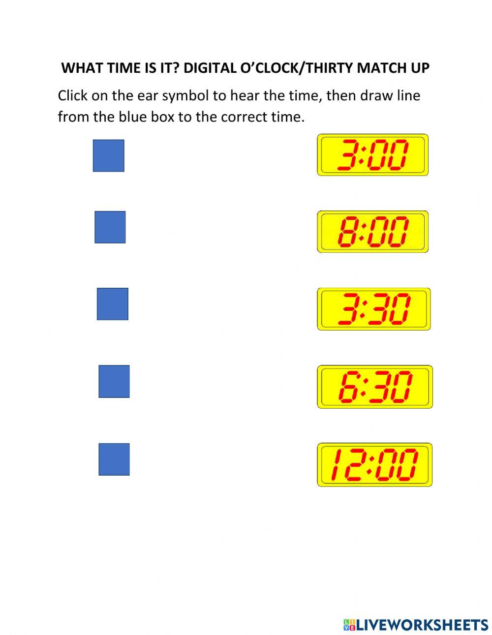 What Time Is It? Digital O'clock-Thirty Match Up What Time Is It? Digital O'clock-Thirty Match Up