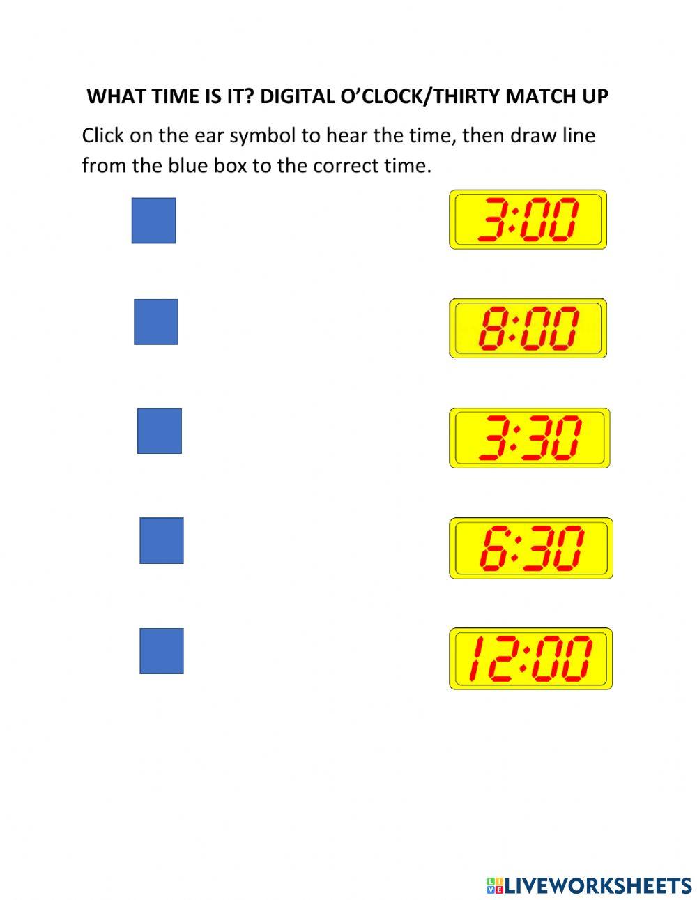 What Time Is It? Digital O'clock-Thirty Match Up