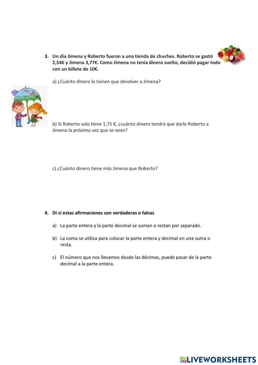 Números decimales: sumas y restas