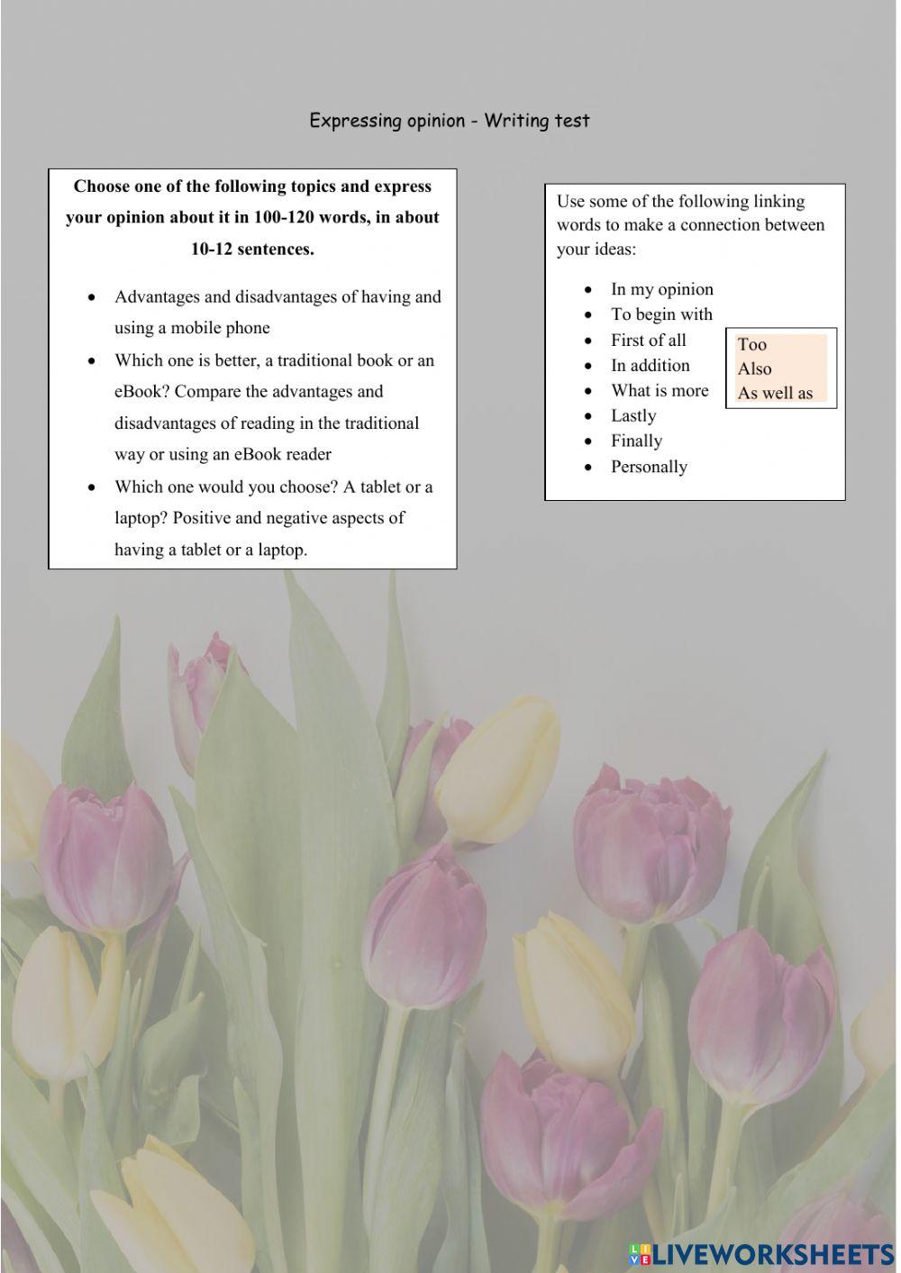 Expressing opinion - writing task