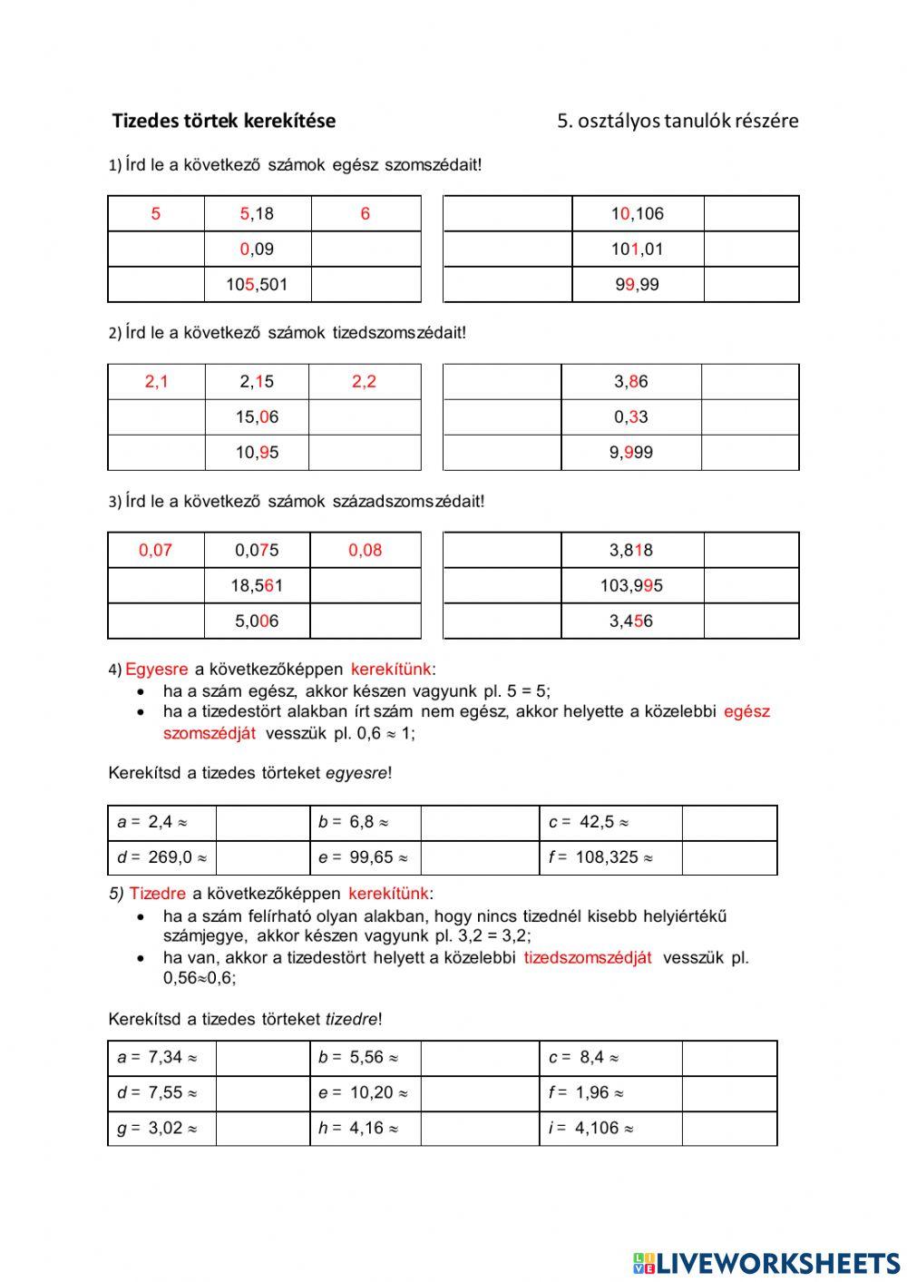 Rounding of  decimal fractions