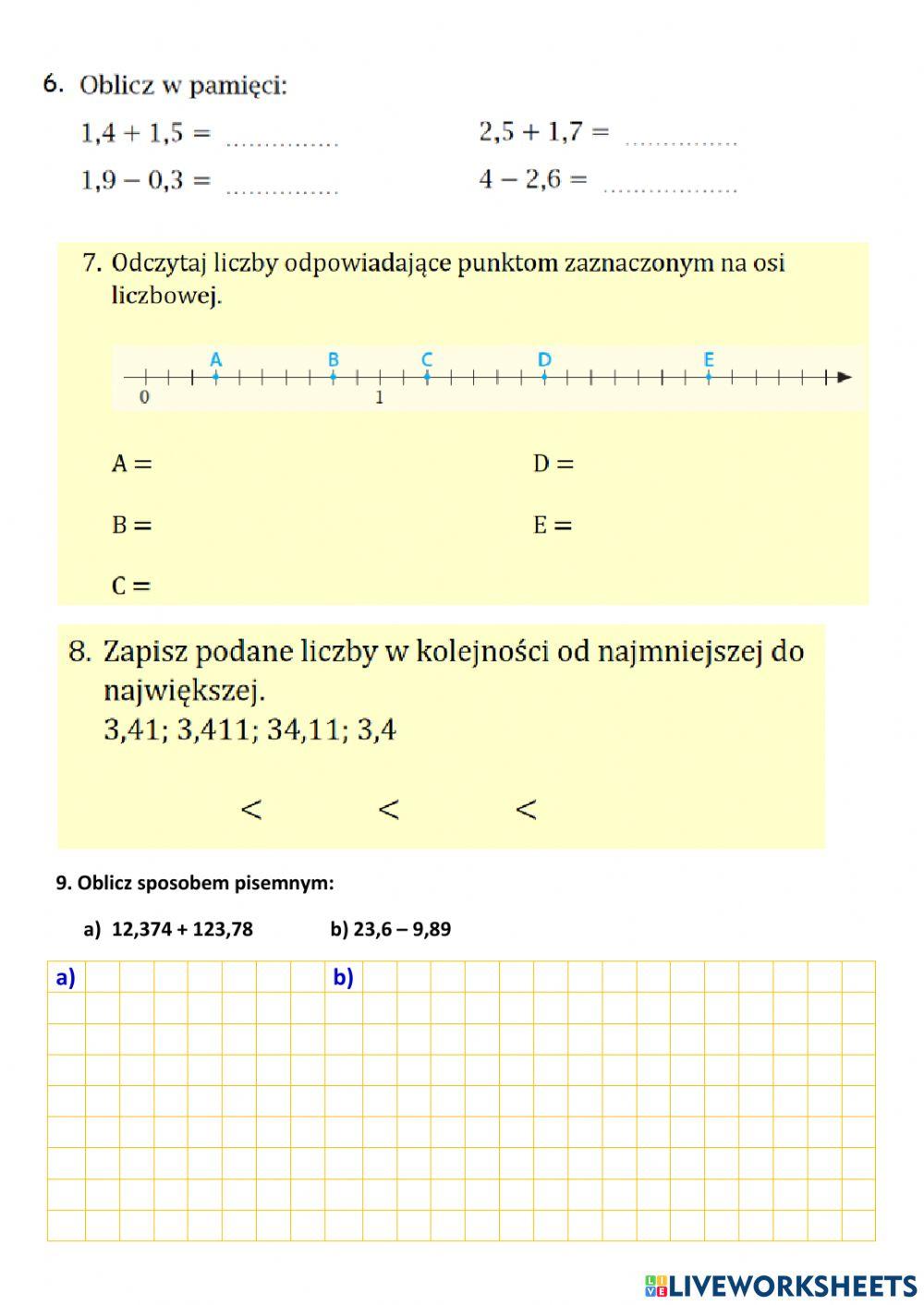Ułamki dziesiętne - powtórzenie Ułamki dziesiętne - powtórzenie