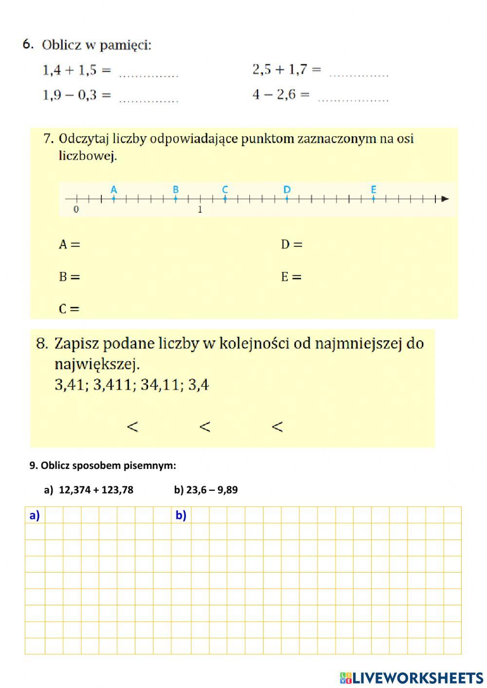 Ułamki dziesiętne - powtórzenie