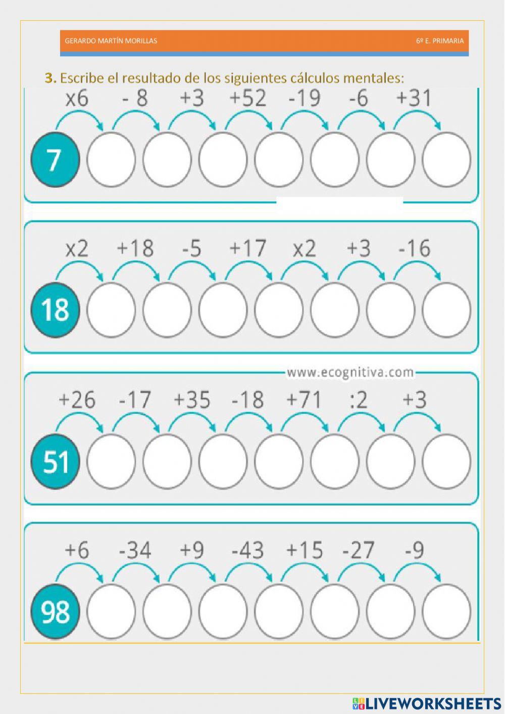 Cálculo y operaciones. Ficha 13.