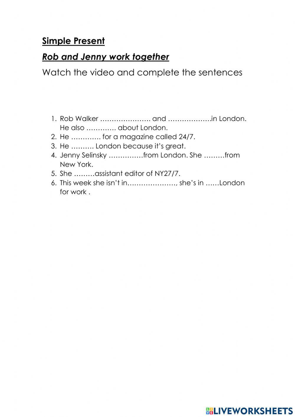 Jenny and rob worksheet live worksheets