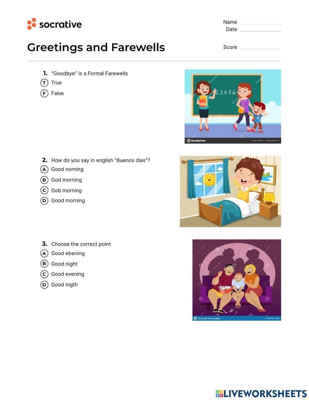 English Test greetings and farewells