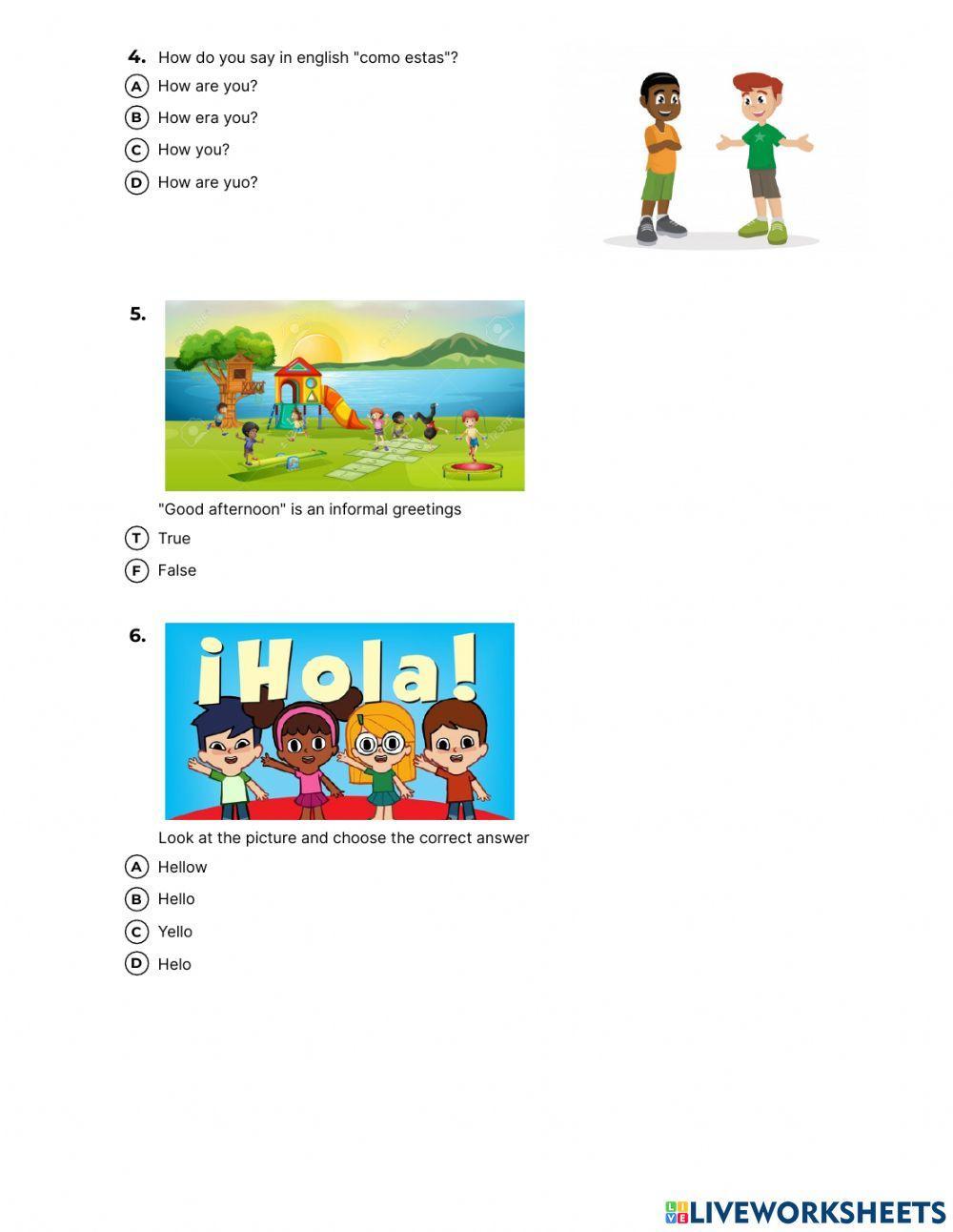 English Test greetings and farewells