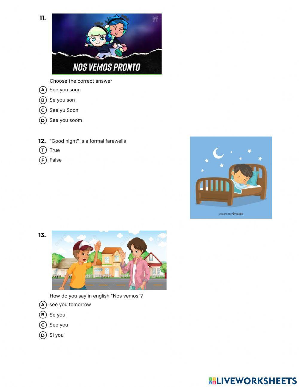 English Test greetings and farewells