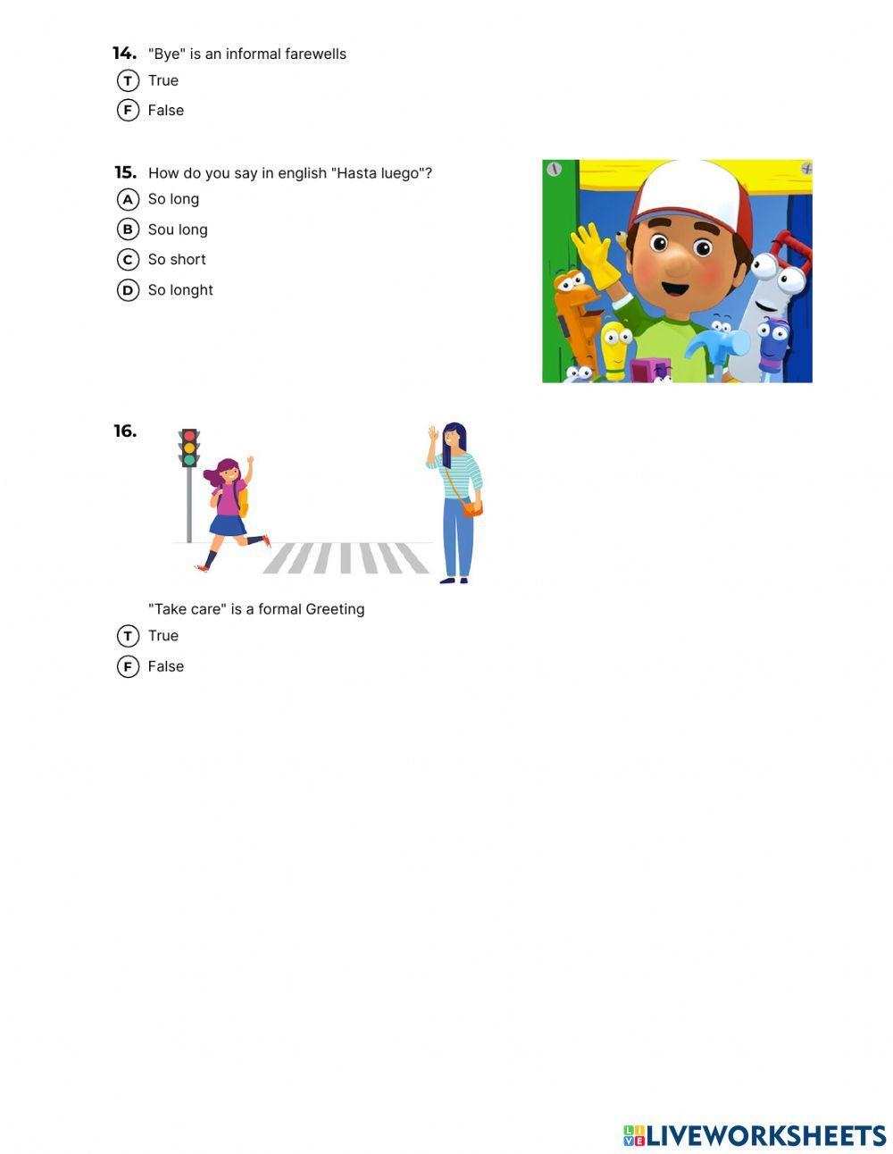 English Test greetings and farewells