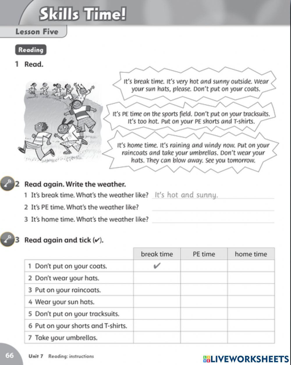 Unit 7 It's hot today! Lesson 5 Reading