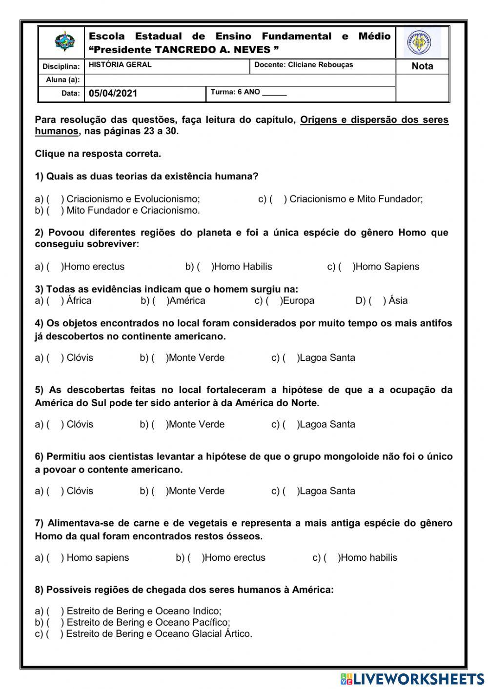Origens e dispersão dos seres humanos.