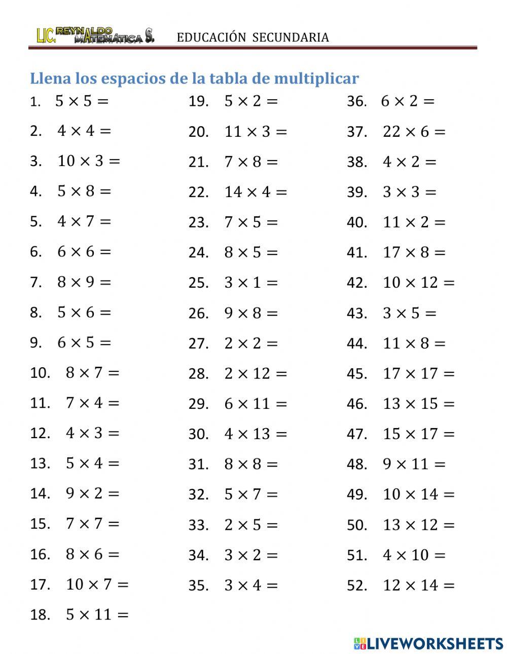 Tabla de multiplicar