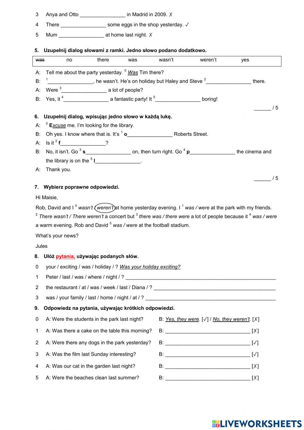 Sprawdzian klasa 5 A1+