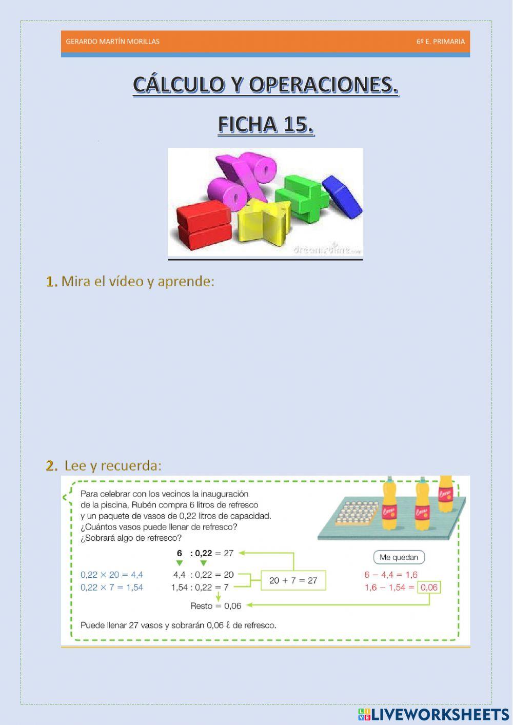 Cálculo y operaciones. Ficha 15.