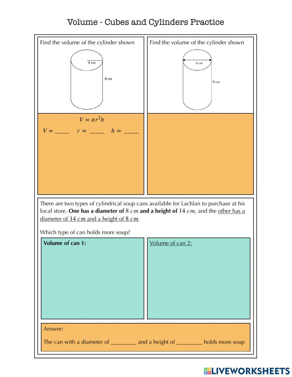 Volume - Cube and Cylinders Practice