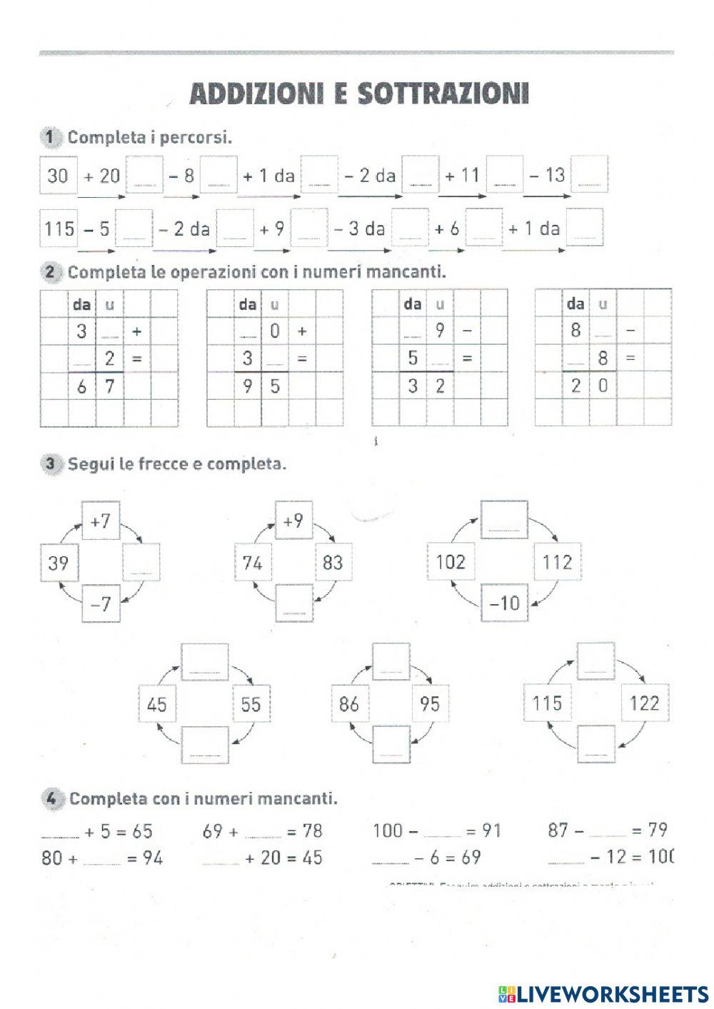 Addizioni e sottrazioni aperte