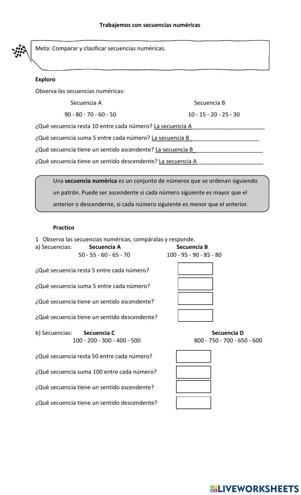Comparar y clasificar secuencias numéricas.