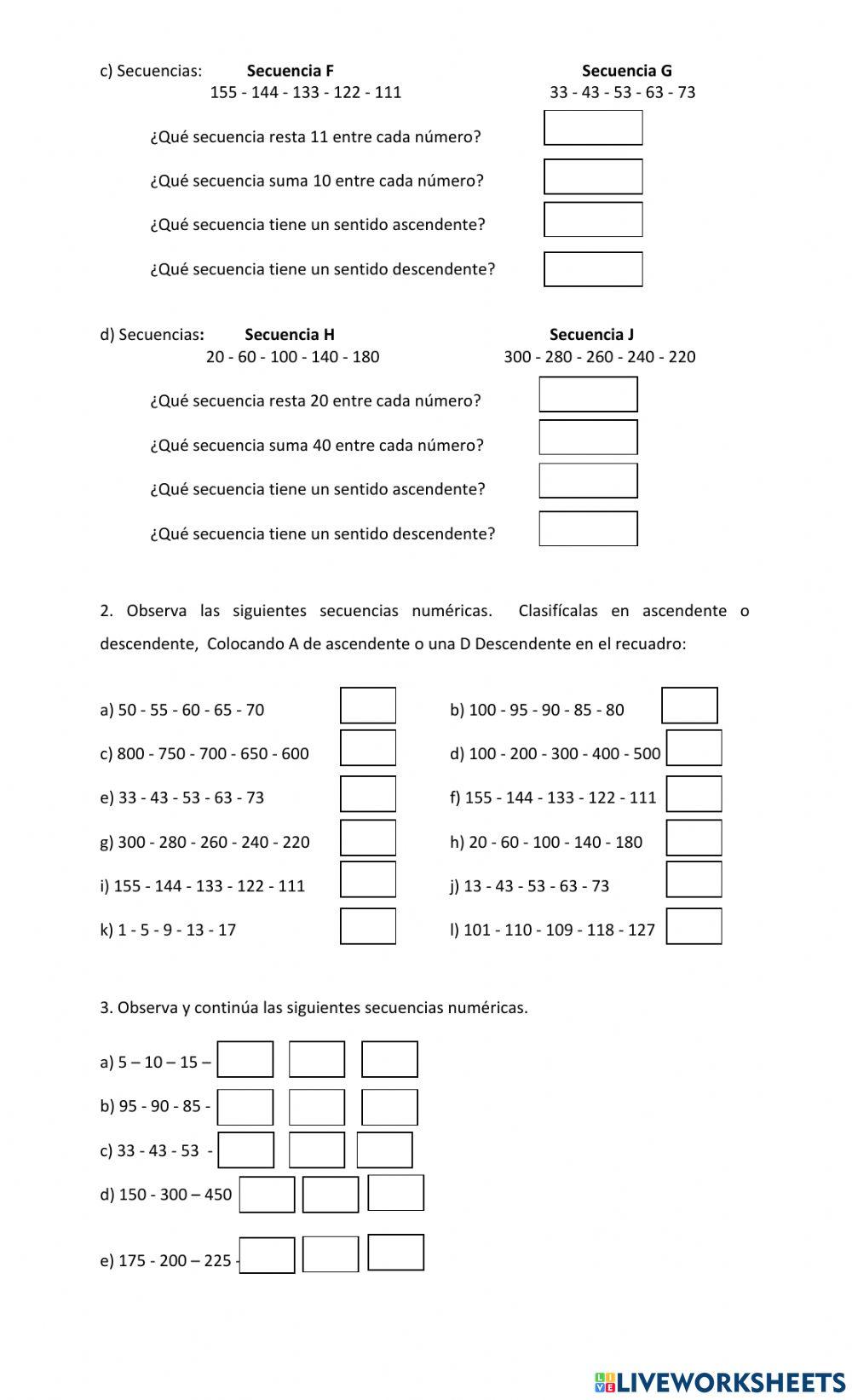 Comparar y clasificar secuencias numéricas.