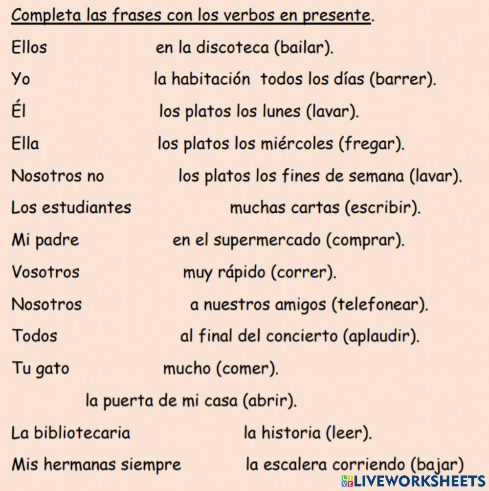 Conjuga los verbos entre paréntesis de la forma adecuada.