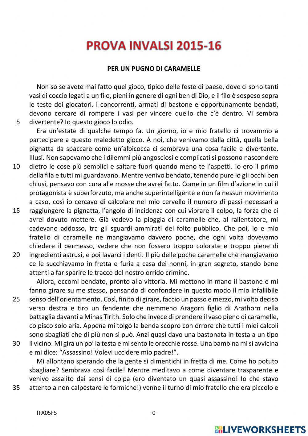 Prova Invalsi Italiano 2015 - 2016 prima parte