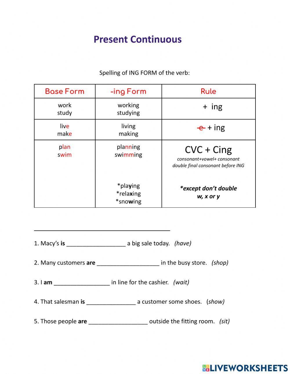 ING form of the verb