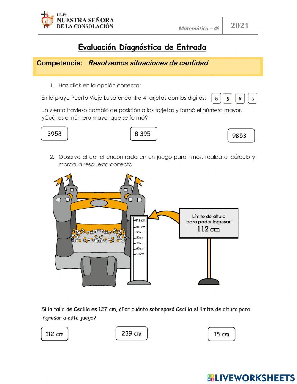 Evaluación Diagnóstico: Matemática