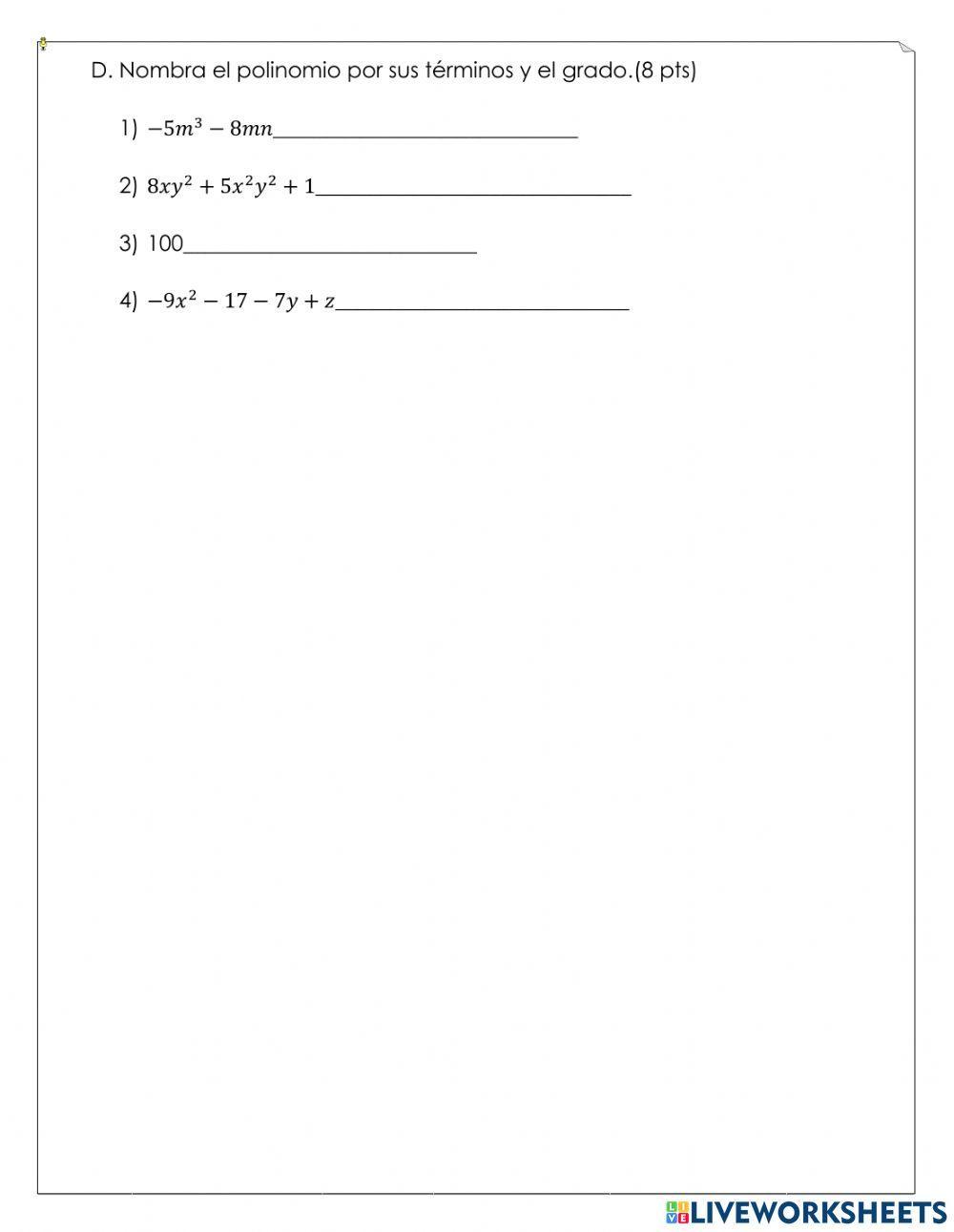 Clasificar los polinomios